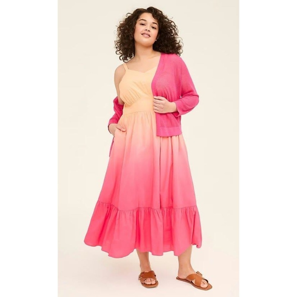 Lane Bryant Ombre Pink Orange Cotton Tiered Maxi Dress Size 16 XL Coquette Boho